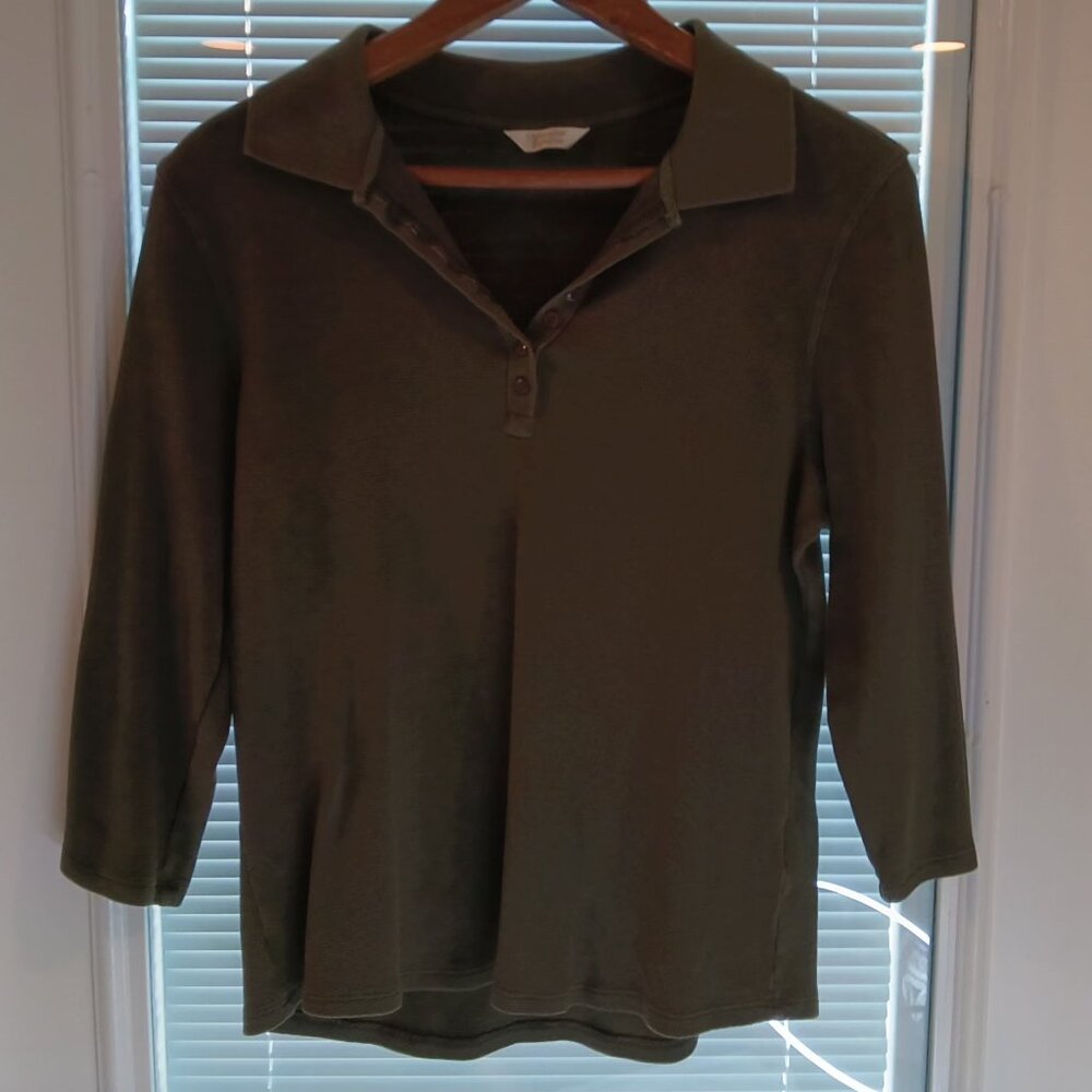 Christopher & Banks 🍃 Womens Hunter Green Mini Waffle Pattern 3/4 Sleeve Top🍃 - Picture 4 of 14